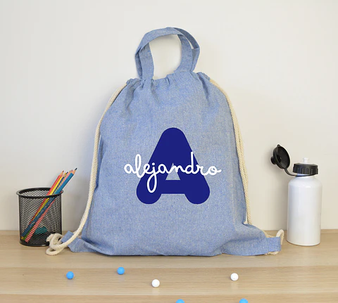 Mochila de cuerdas personalizada con inicial para el cole