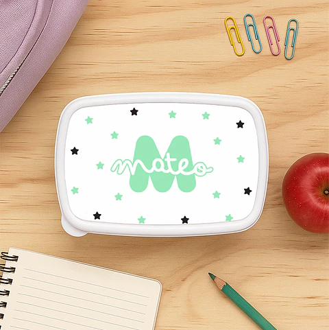 Fiambrera personalizada con nombre e inicial para el cole
