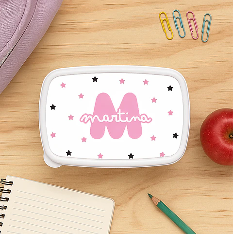 Fiambrera personalizada con nombre e inicial para el cole
