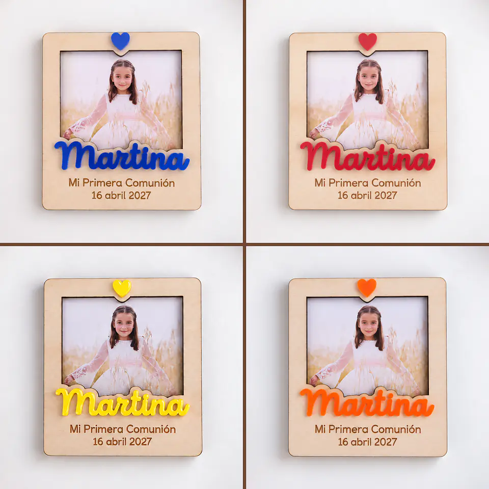 Imán Polaroid de madera personalizado con nombre en metacrilato 5
