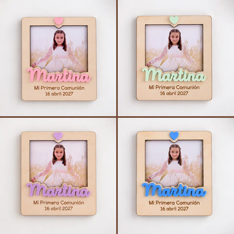 Imán Polaroid de madera personalizado con nombre en metacrilato 4