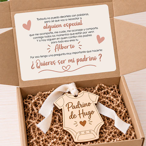 Caja petición padrino o madrina con body de madera grabado personalizado