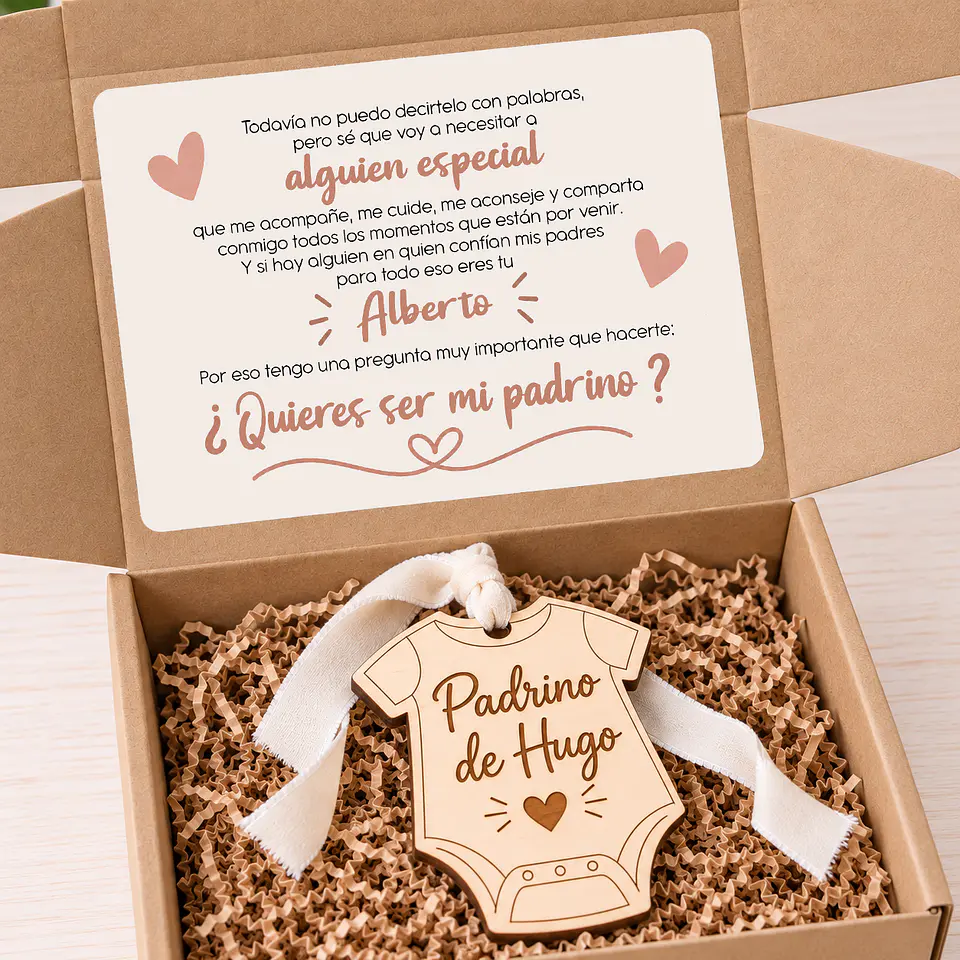 Caja petición padrino o madrina con body de madera grabado personalizado 2