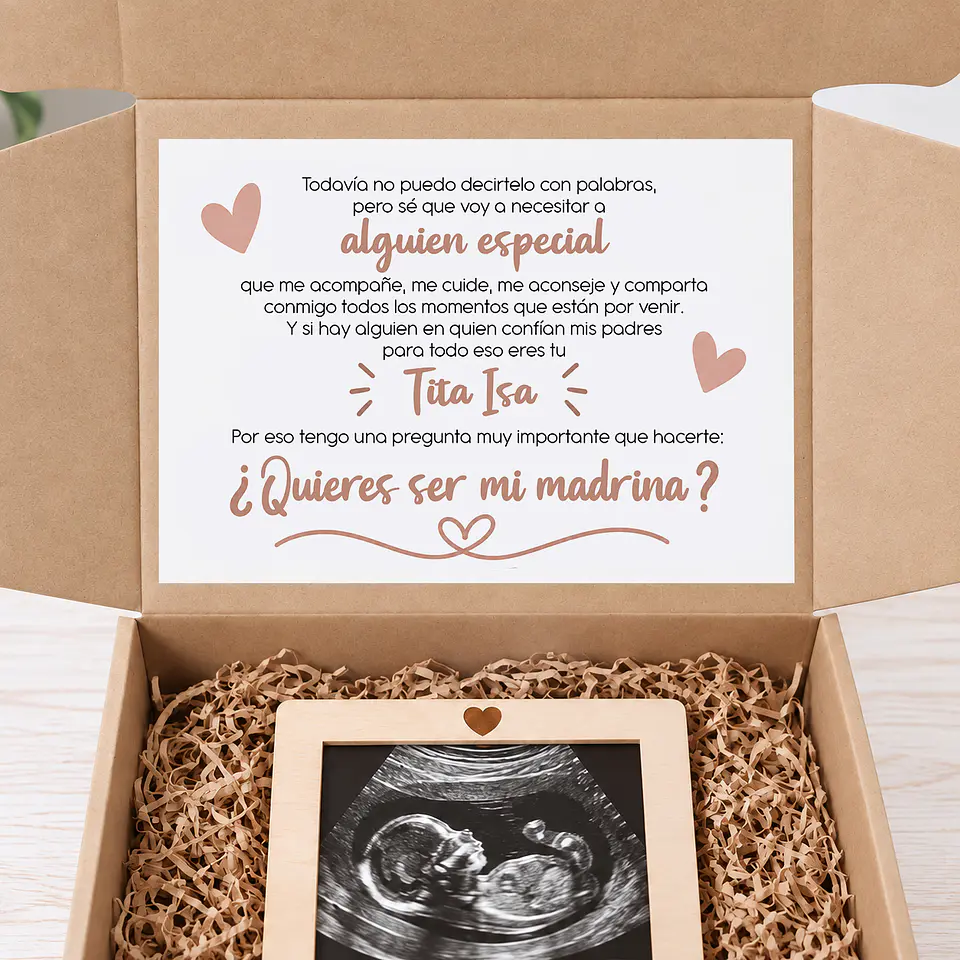 Caja petición padrino o madrina con portafotos de madera grabado personalizado 4
