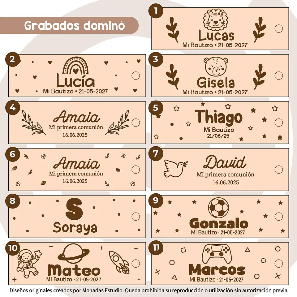 Dominó personalizado grabado 3