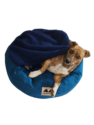 Cama Pet-Cojín con manta incorporada-Azul