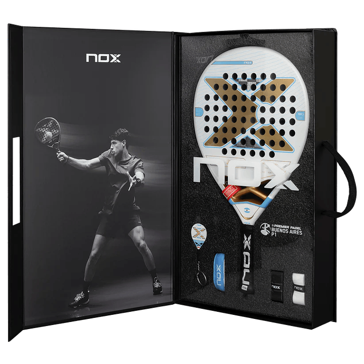 Pala Padel Nox AT10 Luxury Genius 18K Alum Buenos Aires Exclusive Edition 2026 + Overgrip + Protector + Llavero 8
