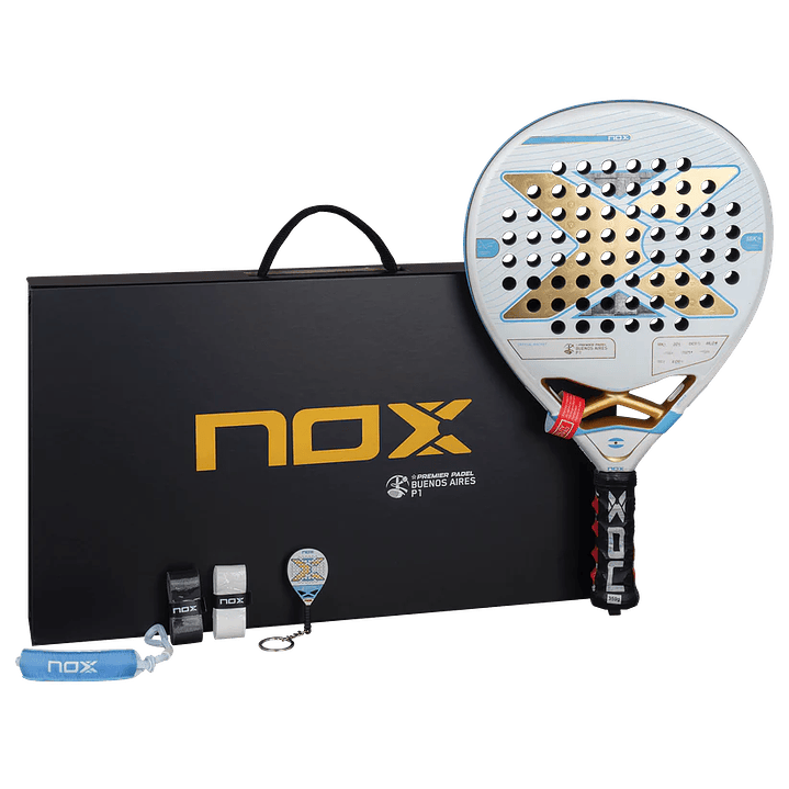 Pala Padel Nox AT10 Luxury Genius 18K Alum Buenos Aires Exclusive Edition 2026 + Overgrip + Protector + Llavero 17