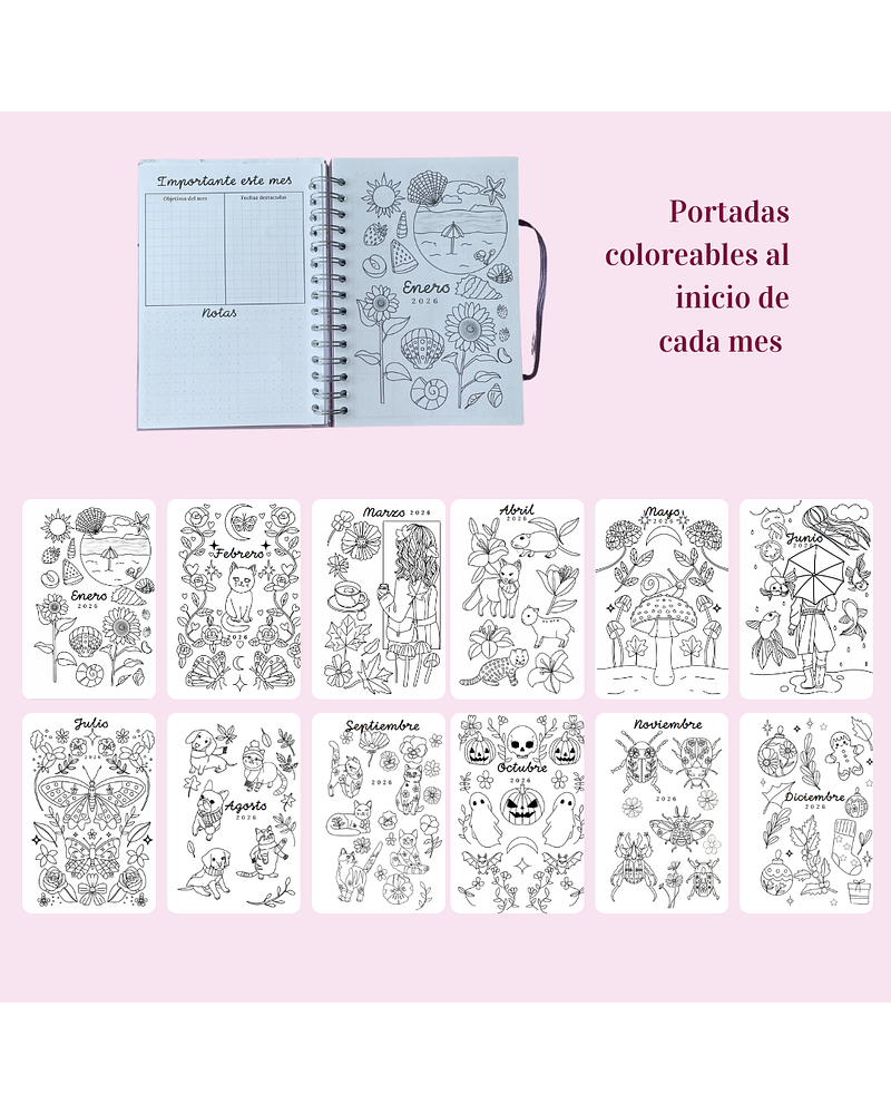 Planner Minimalista 2026 portada Gatitos flores