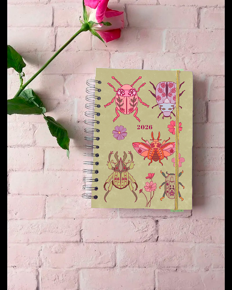 Planner Minimalista 2026 portada Escarabajos Flores