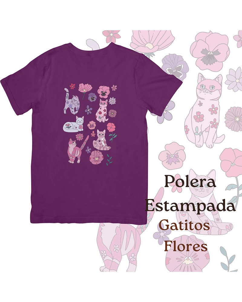 Polera de algodón Estampada Gatitos Florales