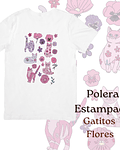 Polera de algodón Estampada Gatitos Florales