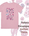 Polera de algodón Estampada Gatitos Florales
