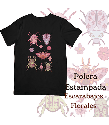 Polera de algodón Estampada Escarabajos Florales - negro