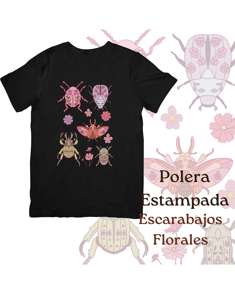 Polera de algodón Estampada Escarabajos Florales