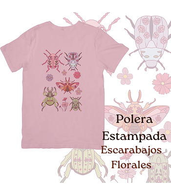Polera de algodón Estampada Escarabajos Florales - rosado