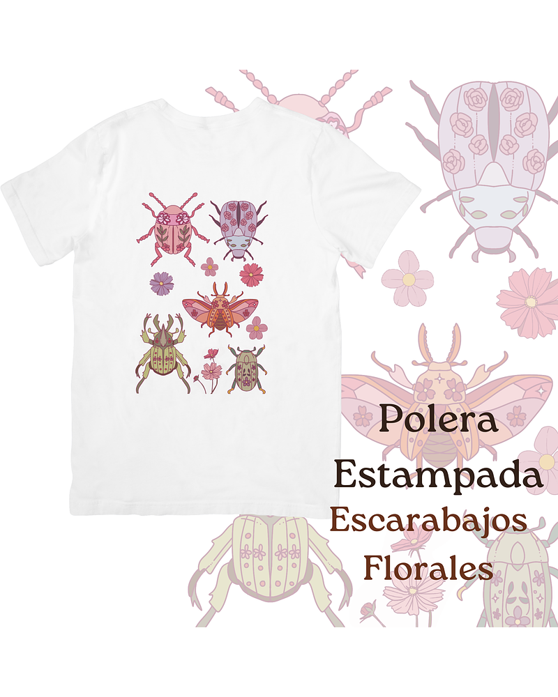 Polera de algodón Estampada Escarabajos Florales