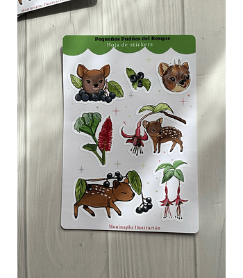 Hoja de stickers Pudues del Bosque