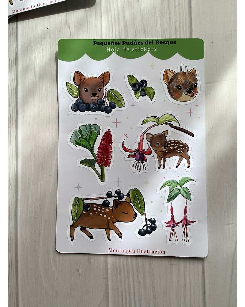 Hoja de stickers Pudues del Bosque