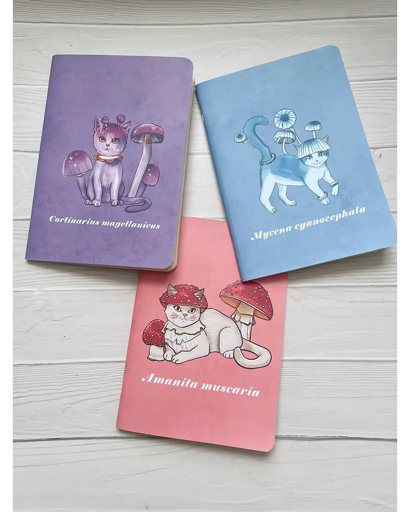 Pack de 3 Libreta a5 Tapa blanda Hongo Fungi gatitos