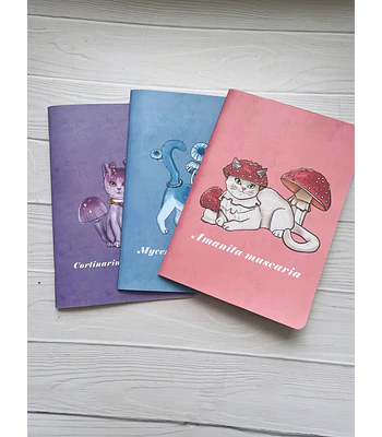 Pack de 3 Libreta a5 Tapa blanda Hongo Fungi gatitos