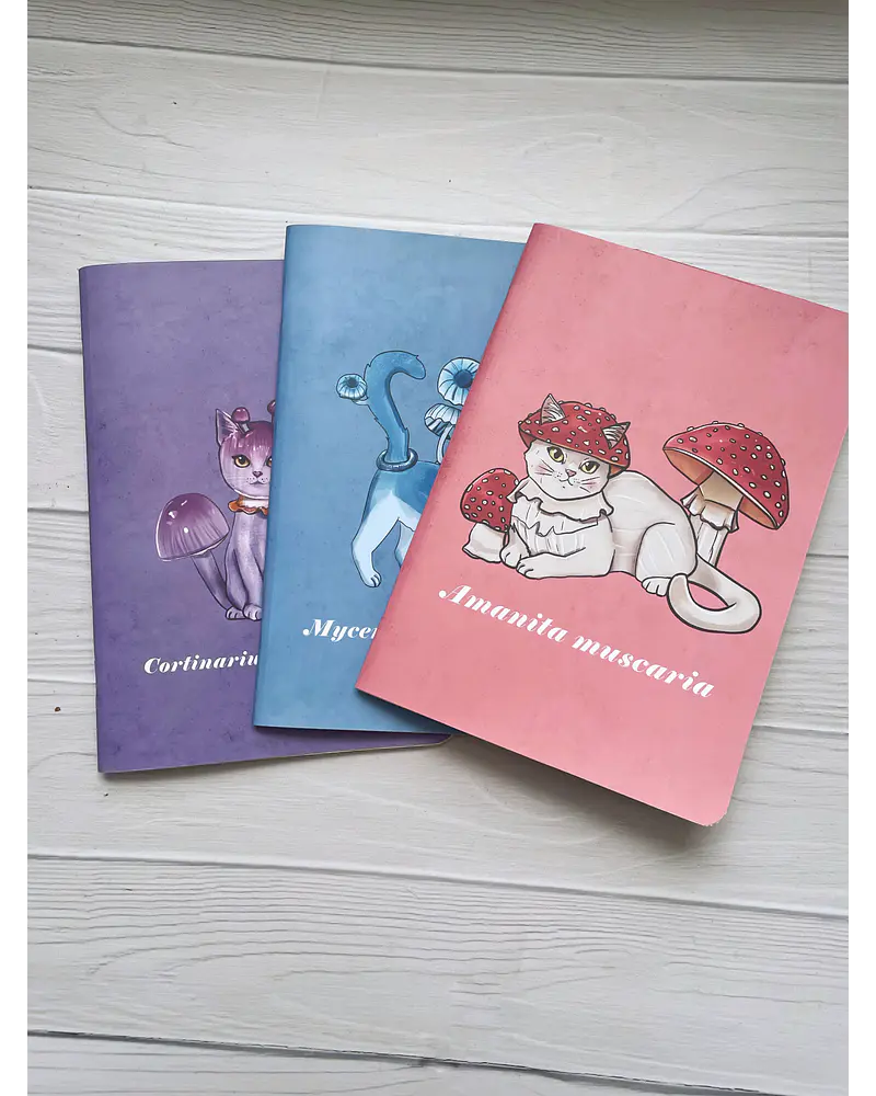 Pack de 3 Libreta a5 Tapa blanda Hongo Fungi gatitos