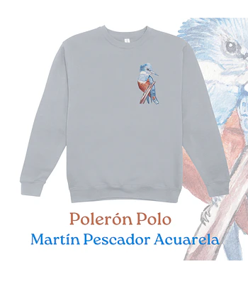 Polerón Polo Estampado Martín Pescador Acuarela - gris