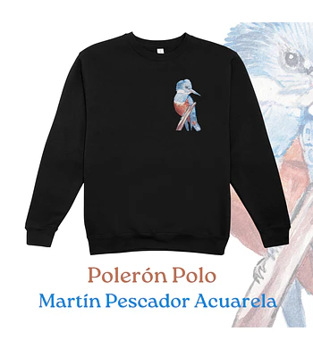 Polerón Polo Estampado Martín Pescador Acuarela - Negro