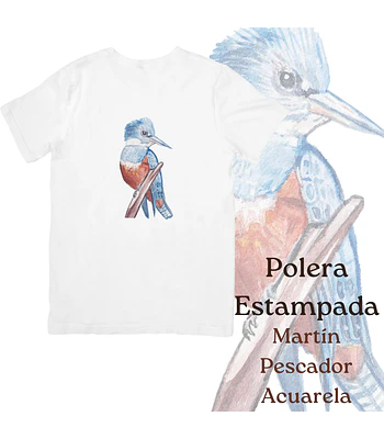 Polera de algodón Estampada Martín Pescador Acuarela 