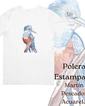 Polera de algodón Estampada Martín Pescador Acuarela 