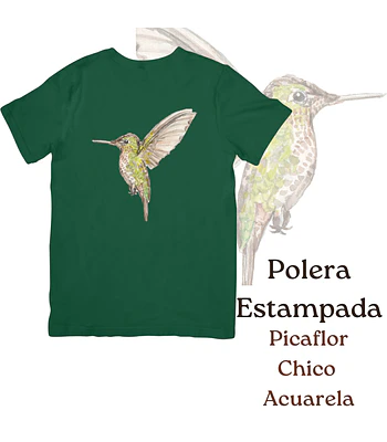 Polera de algodón Estampada Picaflor chico Acuarela  - verde