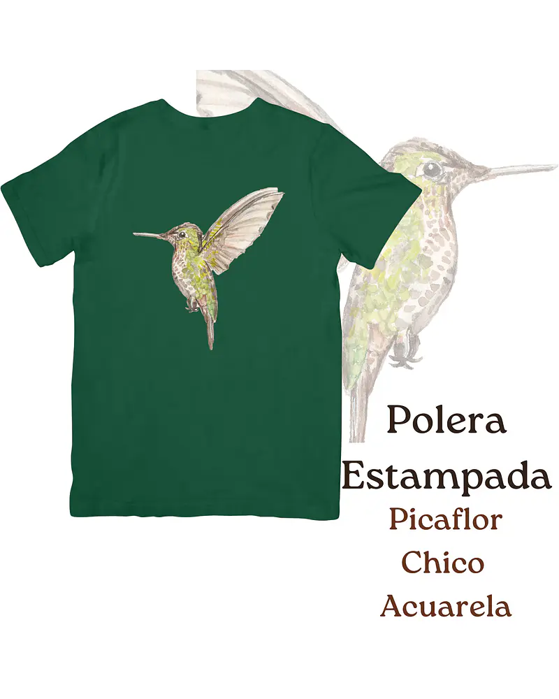 Polera de algodón Estampada Picaflor chico Acuarela 