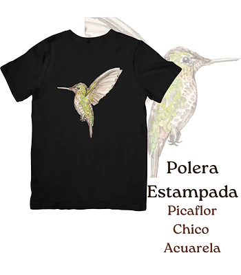 Polera de algodón Estampada Picaflor chico Acuarela  - Negro