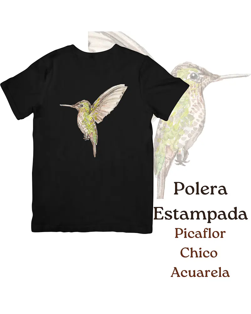 Polera de algodón Estampada Picaflor chico Acuarela 