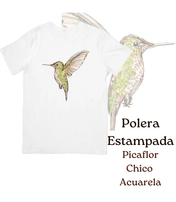 Polera de algodón Estampada Picaflor chico Acuarela 
