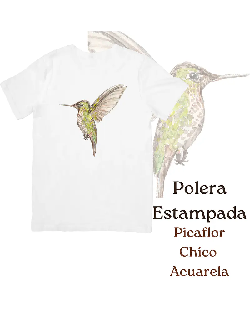 Polera de algodón Estampada Picaflor chico Acuarela 