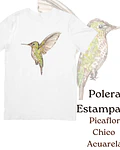 Polera de algodón Estampada Picaflor chico Acuarela 
