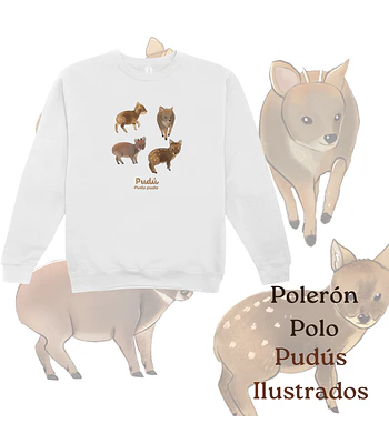 Poleron Polo estampado pudus ilustrados - Blanco