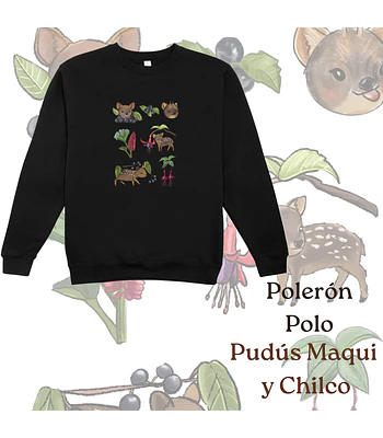 Polerón Polo Estampado Pudús Maqui y Chilco - Negro