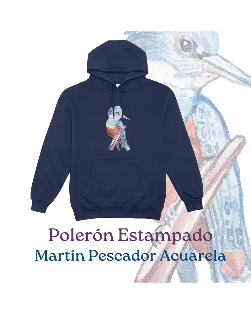 Polerón Canguro Estampado Martín Pescador Acuarela