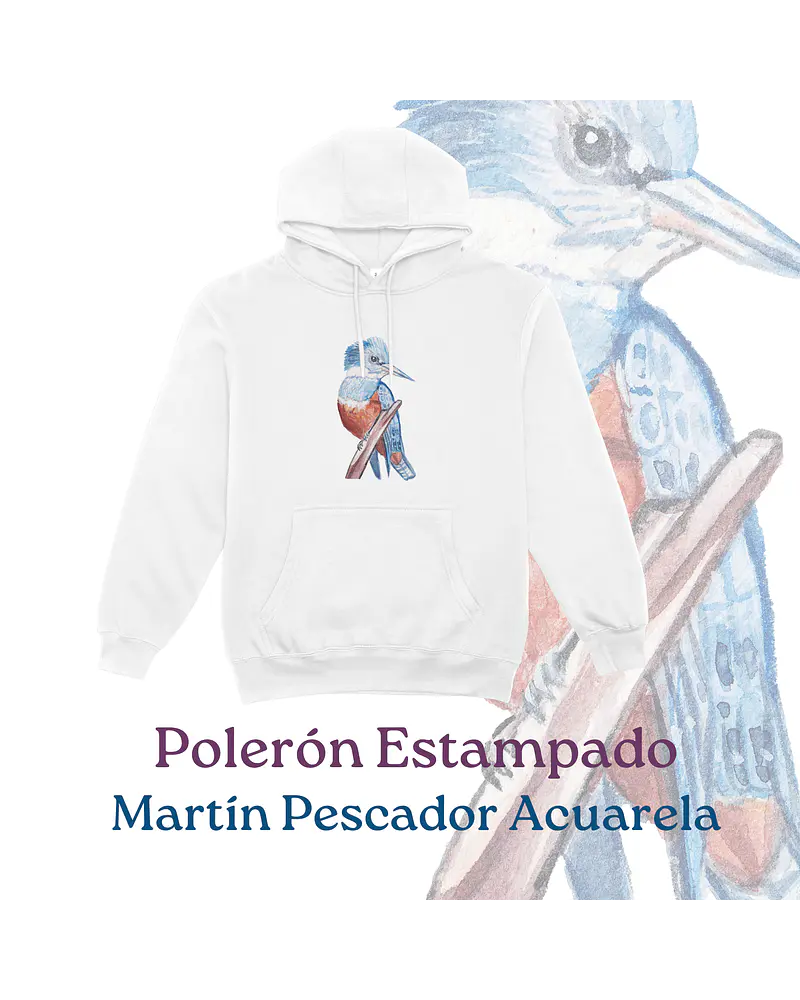 Polerón Canguro Estampado Martín Pescador Acuarela
