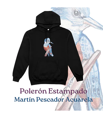 Polerón Canguro Estampado Martín Pescador Acuarela