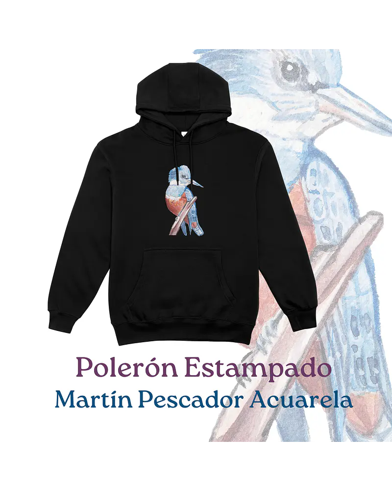 Polerón Canguro Estampado Martín Pescador Acuarela