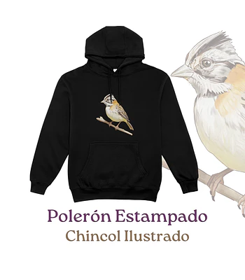 Poleron Canguro estampado Chincol Ilustrado - Negro