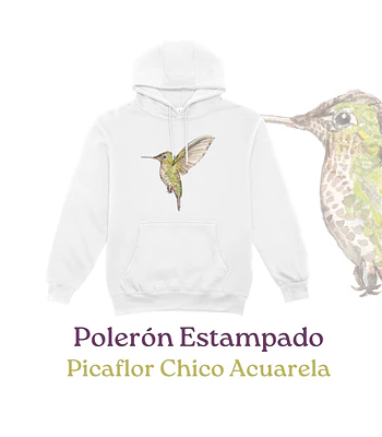 Poleron Canguro estampado Picaflor Chico Acuarela - Blanco