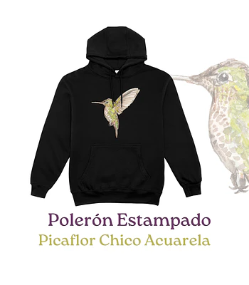 Poleron Canguro estampado Picaflor Chico Acuarela - Negro