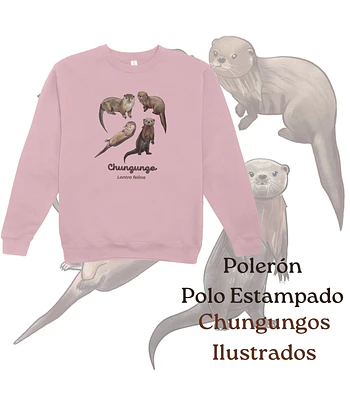 Poleron Polo estampado Chungungos Ilustrados, fauna chilena - Rosado