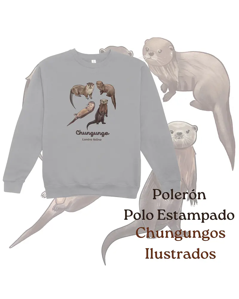 Poleron Polo estampado Chungungos Ilustrados, fauna chilena
