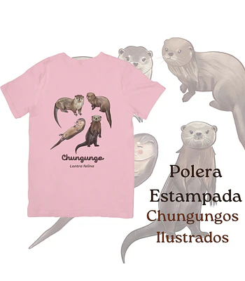 Polera de algodón Estampada Chungungos Ilustrados, fauna chilena