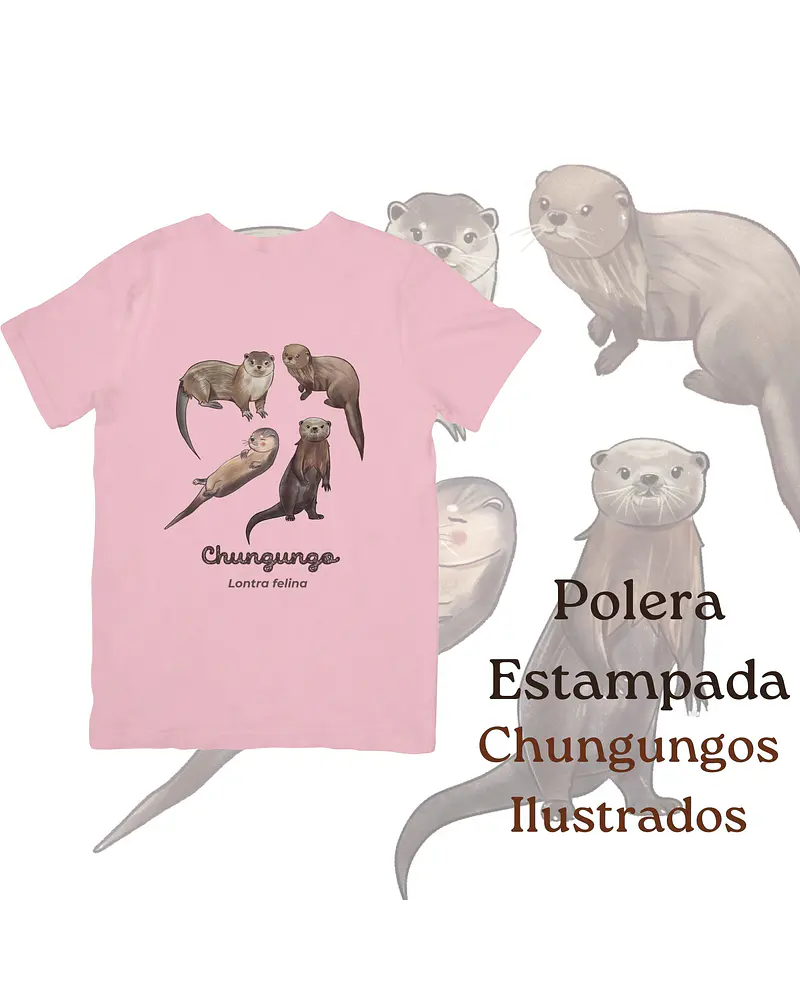 Polera de algodón Estampada Chungungos Ilustrados, fauna chilena